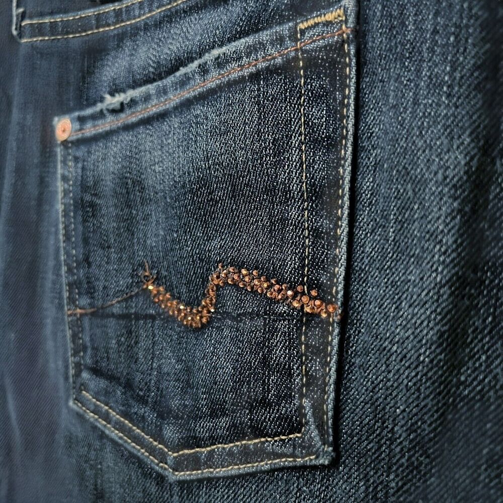 7 For All Mankind Bootcut Denim Jeans Bling Rhinestone Back Pockets Womens Sz 30 - Picture 8 of 14